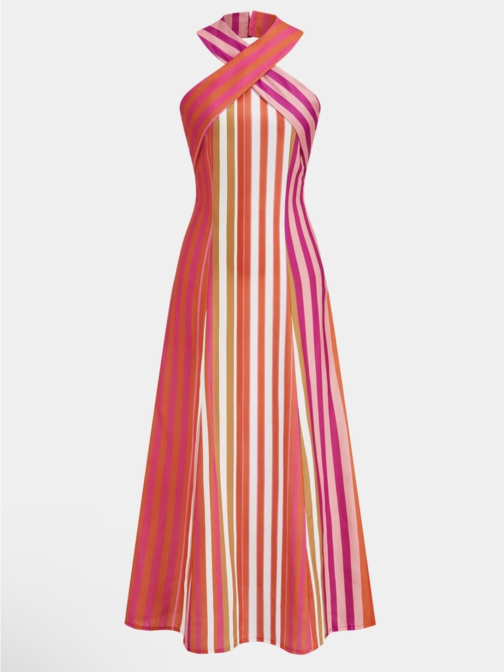 Striped Halter Maxi Dress in Pink & Orange